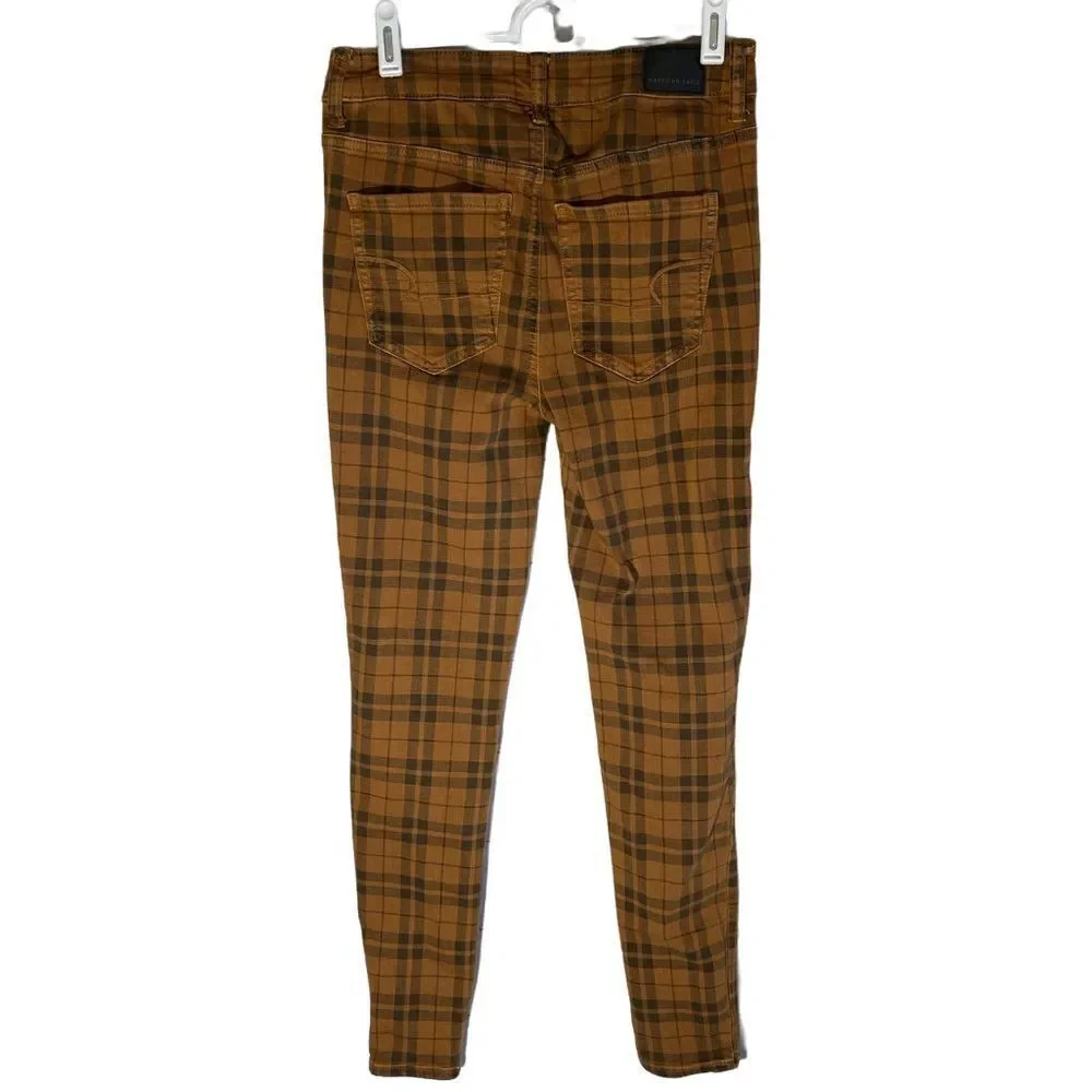 American Eagle size 4 next level check plaid rust color pants hi rise Jeggings